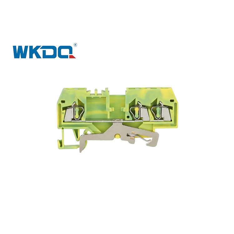 280-687 Yellow Green Spring Cage Pakan Melalui Terminal Pembumian Blok Din Rail