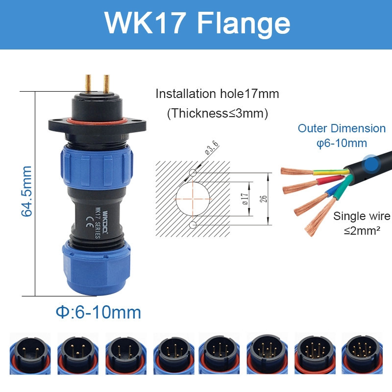 Soket Steker Seri Sp Berulir Konektor Daya Tahan Air IP68 Wk17 Flange Edaran